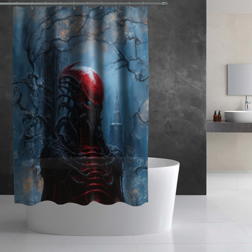 Штора 3D для ванной Красный ксеноморф  - фото 2