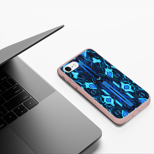 Чехол для iPhone 7/8 матовый с принтом Киберпанк неоновая броня синяя, фото #5