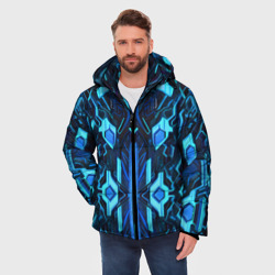 Мужская зимняя куртка 3D Киберпанк неоновая броня синяя - фото 2