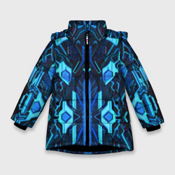 Зимняя куртка для девочек 3D Киберпанк неоновая броня синяя