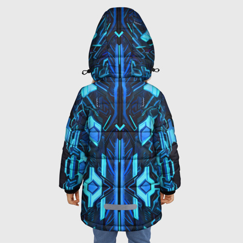 Зимняя куртка для девочек 3D Киберпанк неоновая броня синяя, цвет черный - фото 4