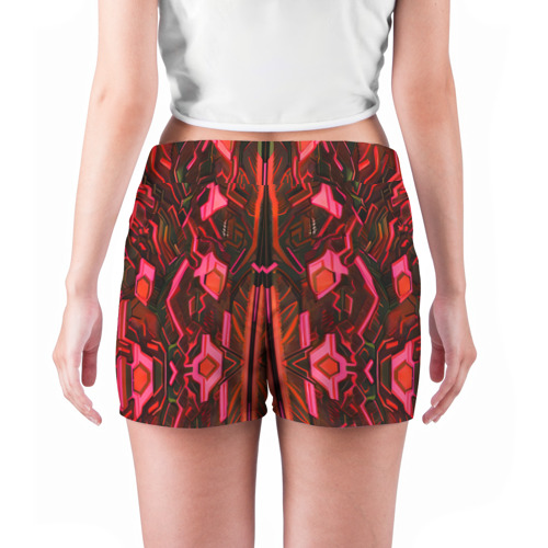 Женские шорты 3D с принтом Киберпанк неоновая броня красная, вид сзади #2