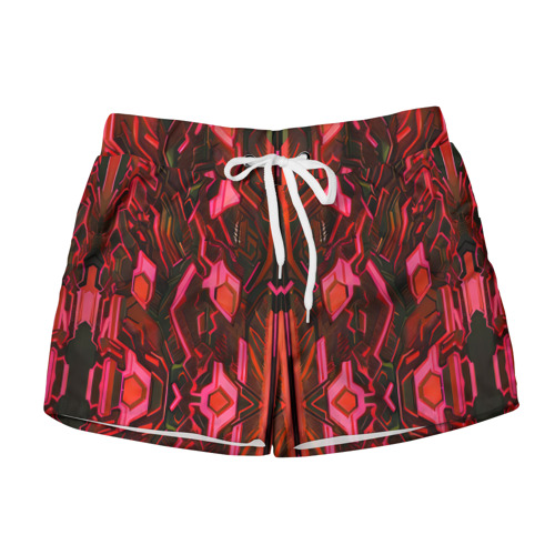 Женские шорты 3D с принтом Киберпанк неоновая броня красная, вид спереди #2