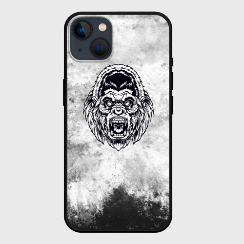 Чехол для iPhone 14 Plus с принтом Texture - разозленная горилла, вид спереди #2