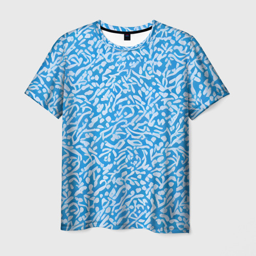Мужская футболка 3D с принтом Белые узоры на синем фоне, вид спереди #2