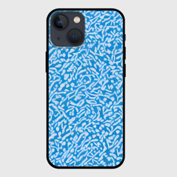 Чехол для iPhone 13 mini Белые узоры на синем фоне