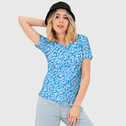 Женская футболка 3D Slim Белые узоры на синем фоне - фото 2