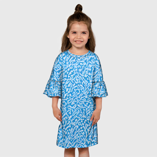 Детское платье 3D Белые узоры на синем фоне, цвет 3D печать - фото 4