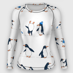 Женский рашгард 3D Семейство пингвинов на прогулке 