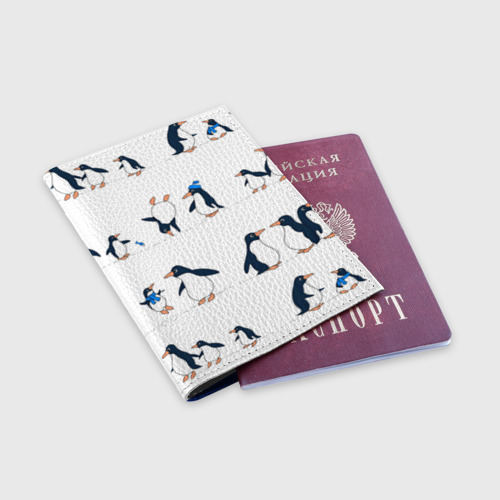 Обложка для паспорта матовая кожа Семейство пингвинов на прогулке , цвет синий - фото 3