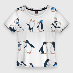 Женская футболка 3D Slim Семейство пингвинов на прогулке 