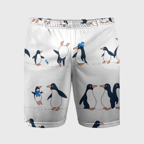 Мужские шорты спортивные Семейство пингвинов на прогулке , цвет 3D печать