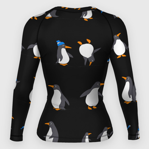 Женский рашгард 3D с принтом Веселая семья пингвинов, вид сзади #1