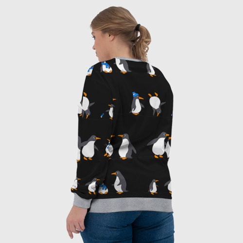 Женский свитшот 3D с принтом Веселая семья пингвинов, вид сзади #2