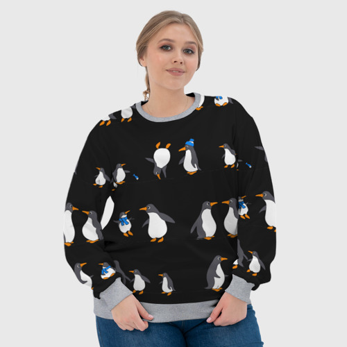 Женский свитшот 3D с принтом Веселая семья пингвинов, фото #4