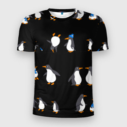 Мужская футболка 3D Slim Веселая семья пингвинов 