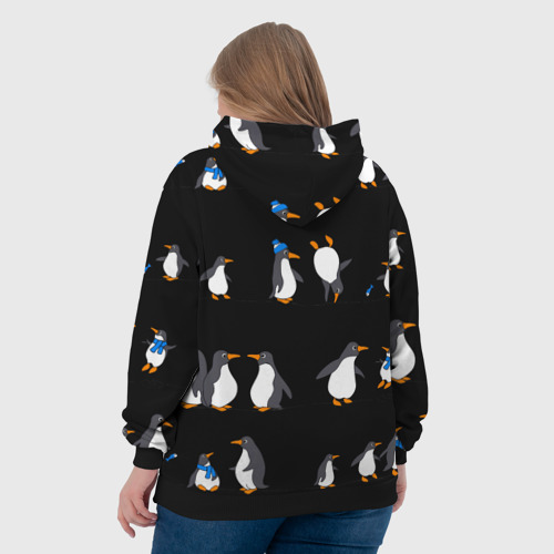 Женская толстовка 3D с принтом Веселая семья пингвинов, вид сзади #2