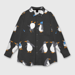 Женская рубашка oversize 3D Веселая семья пингвинов 