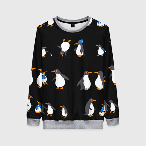 Женский свитшот 3D с принтом Веселая семья пингвинов, вид спереди #2