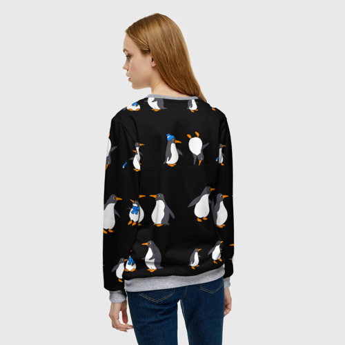 Женский свитшот 3D с принтом Веселая семья пингвинов, вид сзади #2