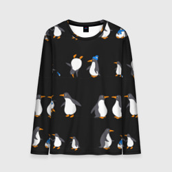Мужской лонгслив 3D Веселая семья пингвинов 