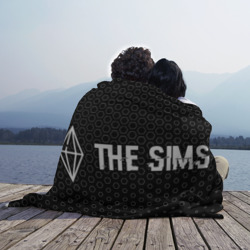 Плед с принтом The Sims glitch на темном фоне по-горизонтали для любого человека, вид спереди №3. Цвет основы: 3d (велсофт)