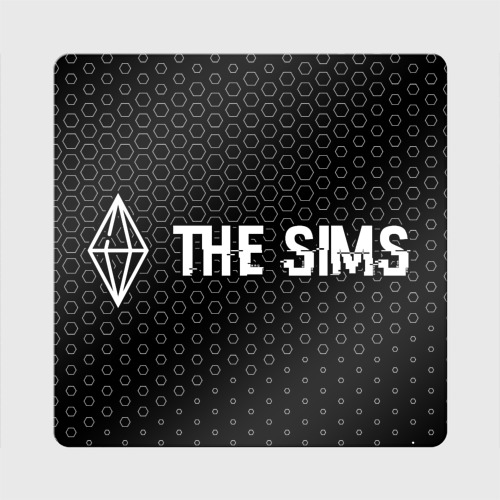 Магнит виниловый Квадрат The Sims glitch на темном фоне по-горизонтали