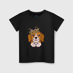 Бигль щенок с цветами милый – Детская футболка хлопок с принтом купить со скидкой в -20%