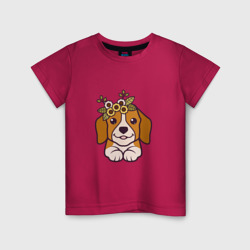 Бигль щенок с цветами милый – Детская футболка хлопок с принтом купить со скидкой в -20%