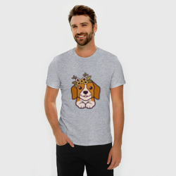 Мужская футболка хлопок Slim Бигль щенок с цветами милый - фото 2