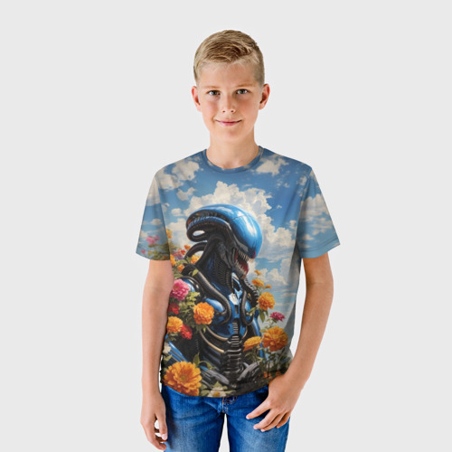 Детская футболка 3D Ксеноморф в цветах, цвет 3D печать - фото 3