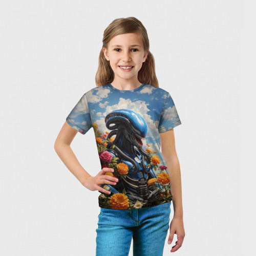 Детская футболка 3D Ксеноморф в цветах, цвет 3D печать - фото 5