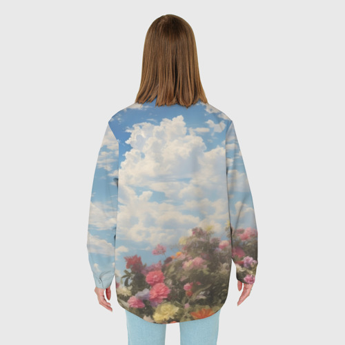Женская рубашка oversize 3D с принтом Ксеноморф в цветах, вид сзади #2