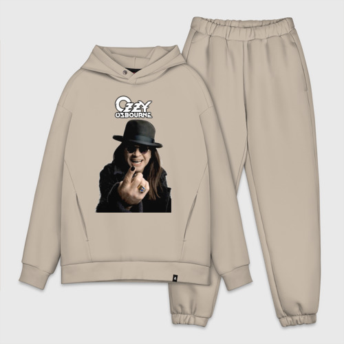 Мужской костюм oversize хлопок Ozzy Osbourne fist, цвет миндальный