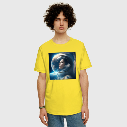 Мужская футболка хлопок Oversize Космическая девушка в космосе, цвет желтый - фото 3