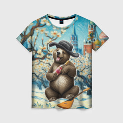 Женская футболка 3D Россия медведь водка балалайка