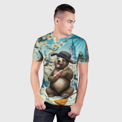 Мужская футболка 3D Slim Россия медведь водка балалайка - фото 2