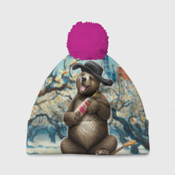Шапка 3D c помпоном Россия медведь водка балалайка