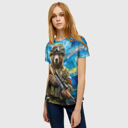 Женская футболка 3D Ночной снайпер бурый медведь - фото 2
