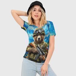 Женская футболка 3D Slim Ночной снайпер бурый медведь - фото 2