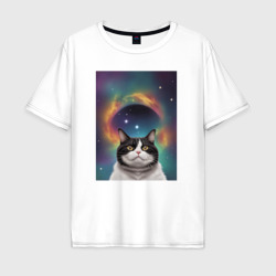 Мужская футболка хлопок Oversize Мечтательный космический котик