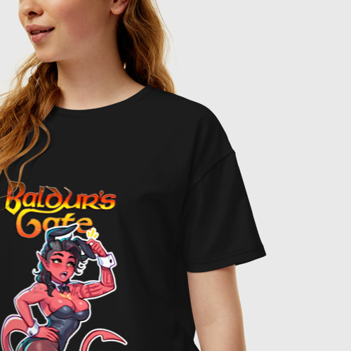 Женская футболка хлопок Oversize Карлах зайчик - Baldur's gate 3, цвет черный - фото 3