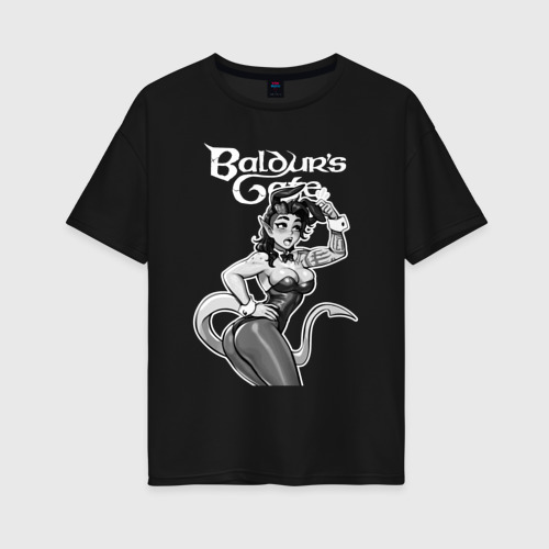 Женская футболка хлопок Oversize Карлах зайчик - Baldur's gate 3 - чб, цвет черный
