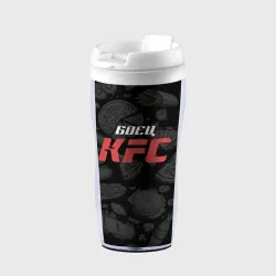 Термокружка-непроливайка Боец KFC на фоне бургеров