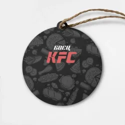 Деревянная игрушка круг Боец KFC на фоне бургеров