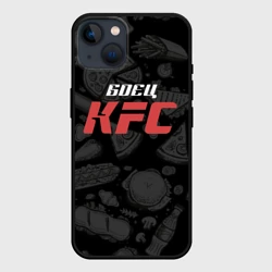 Чехол для iPhone 14 Боец KFC на фоне бургеров