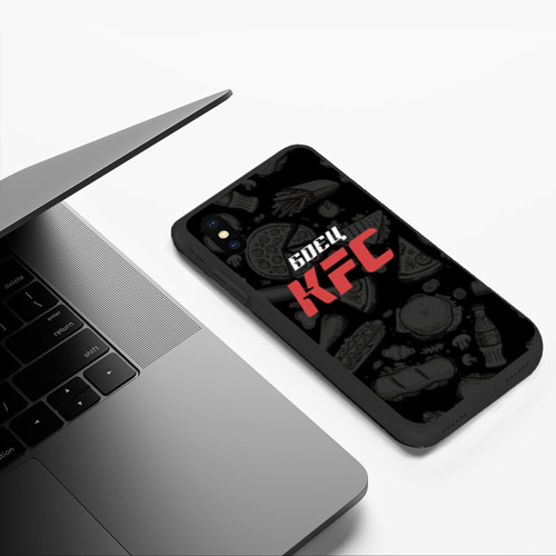 Чехол для iPhone XS Max матовый Боец KFC на фоне бургеров, цвет черный - фото 5