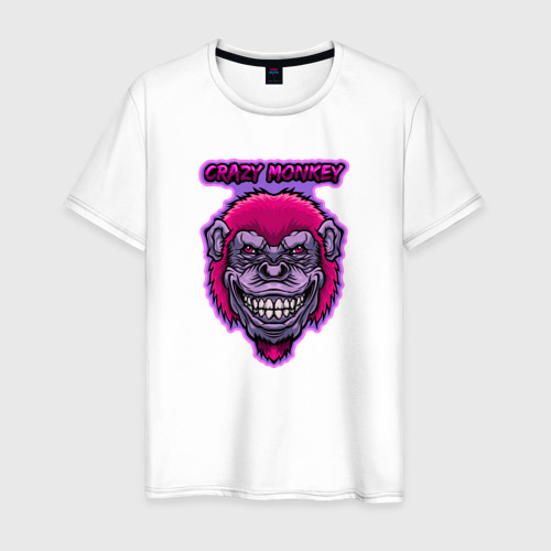 Мужская футболка из хлопка с принтом Purple crazy monkey, вид спереди №1
