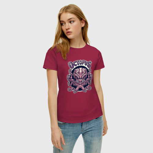 Женская футболка хлопок с принтом Octopus - злобный осьминог, фото на моделе #1