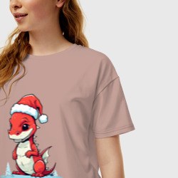 Женская футболка хлопок Oversize Красный дракон новогодний - фото 2